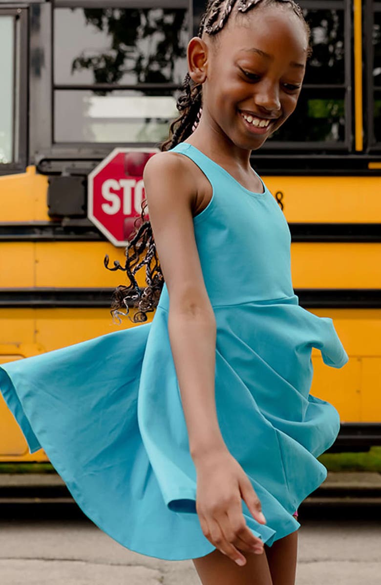 Mightly Organic Cotton Sleevless Solid Twirl Dress, Alternate, color, Turquoise