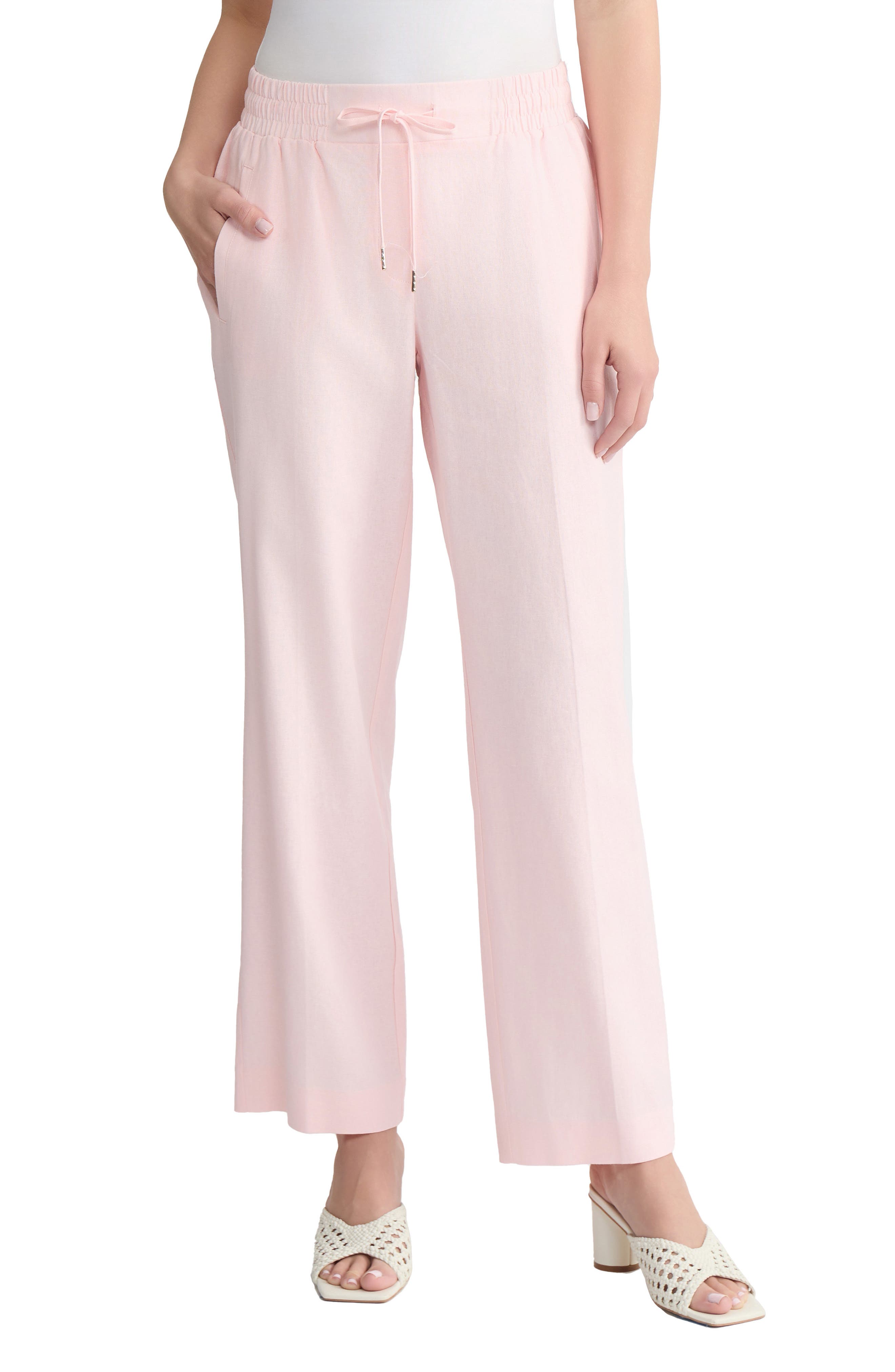 Drawstring Waist Linen Blend Pants - image 5