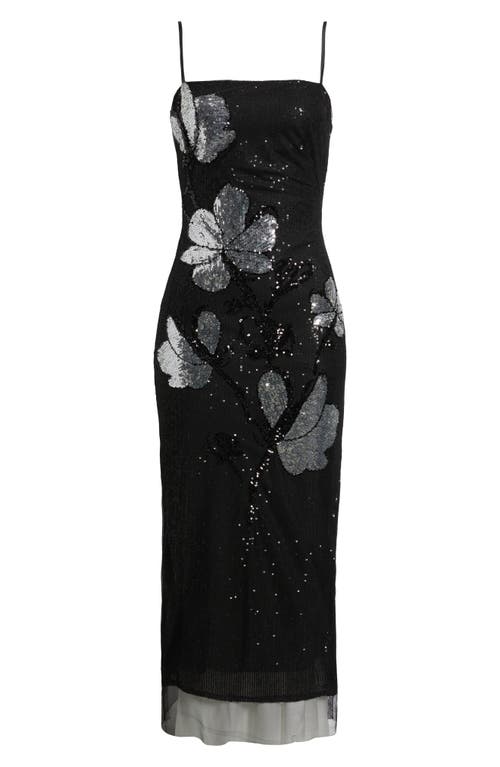 Vince Camuto Placed Sequin Floral Gown In Black