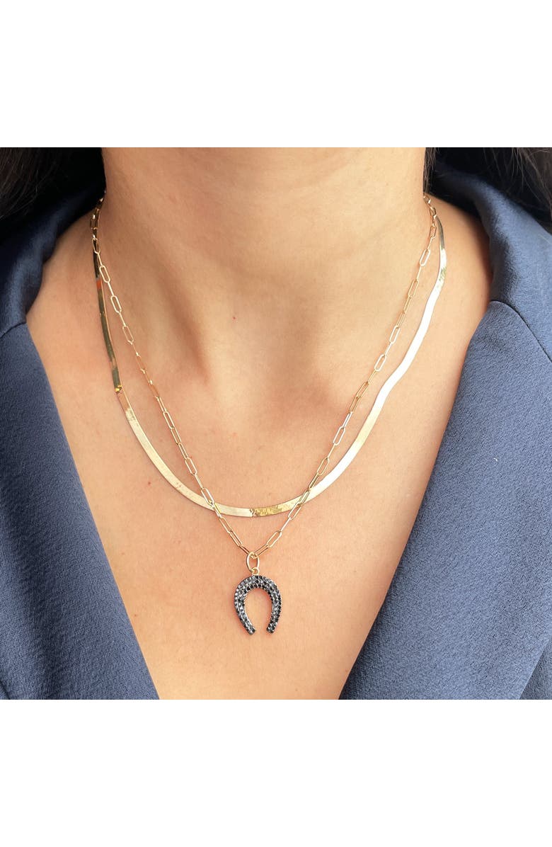 The Lovery Fine Jewelry Black Diamond Horseshoe Charm, Alternate, color, Black Diamond