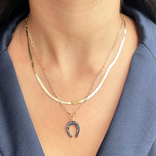 The Lovery Fine Jewelry Black Diamond Horseshoe Charm In Black