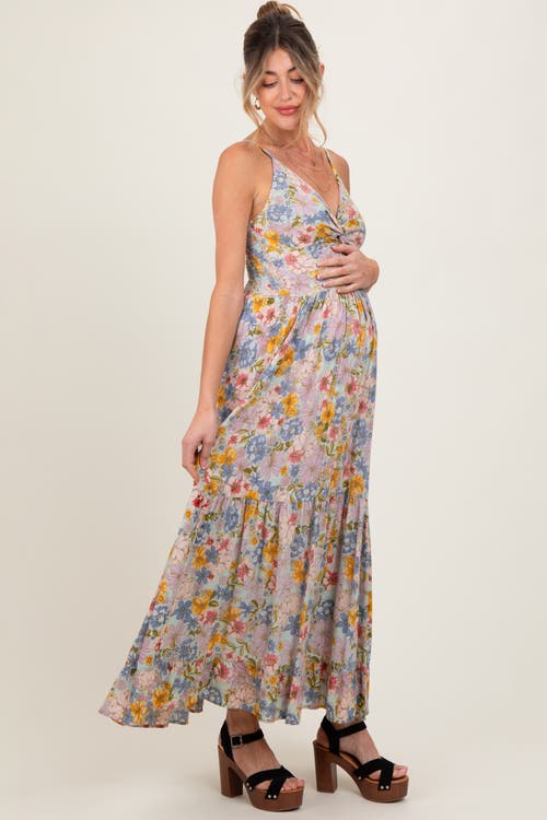 Pinkblush Floral Twist Front Cutout Maxi Dress In Neutral