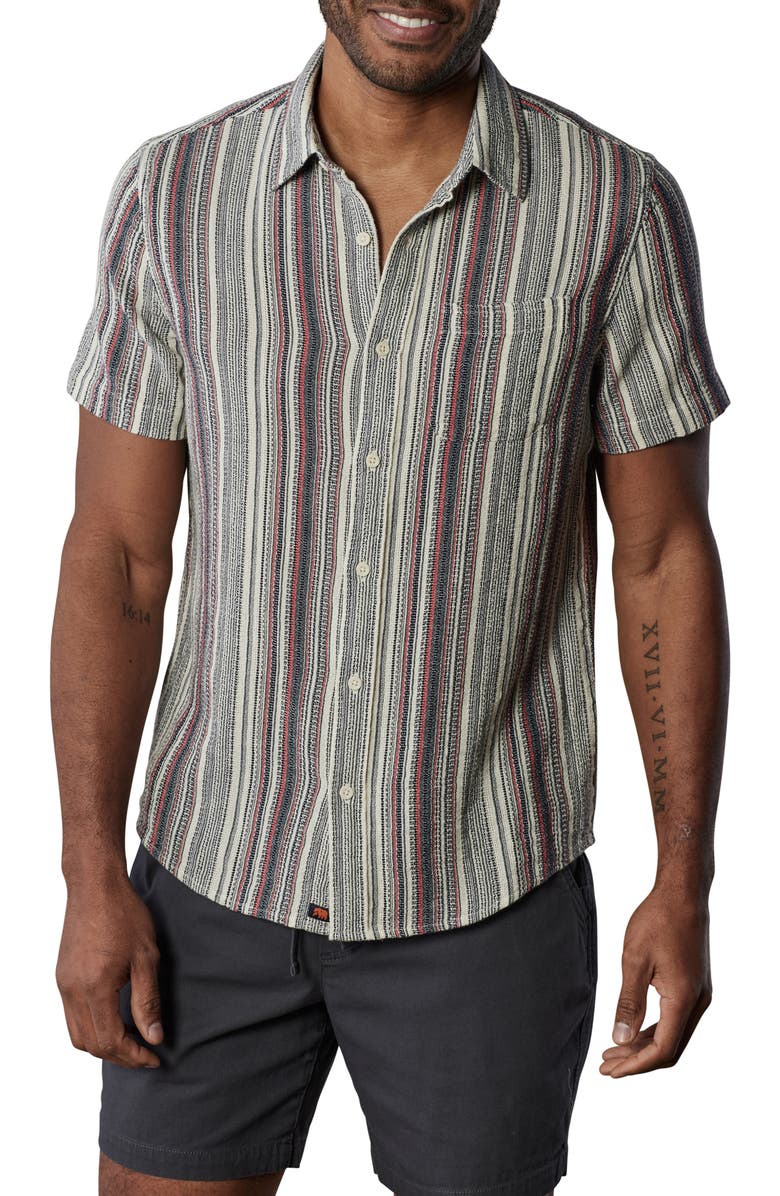 The Normal Brand Freshwater Short Sleeve Button-Up Shirt, Main, color, Americana Stripe
