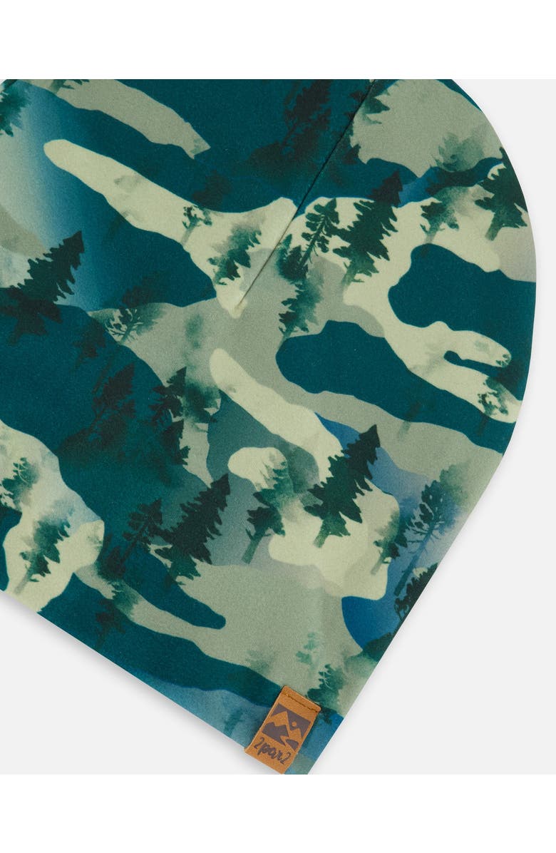 Deux par Deux Boy's Printed Beanie Hat Forest Green With Black Pines, Alternate, color,