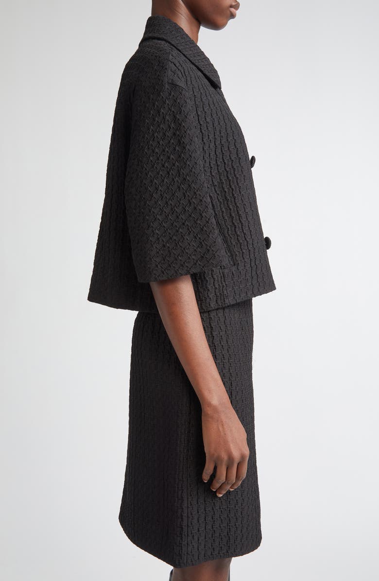 Lafayette 148 New York Textured Houndstooth Jacquard Double Breasted Jacket, Alternate, color, Black