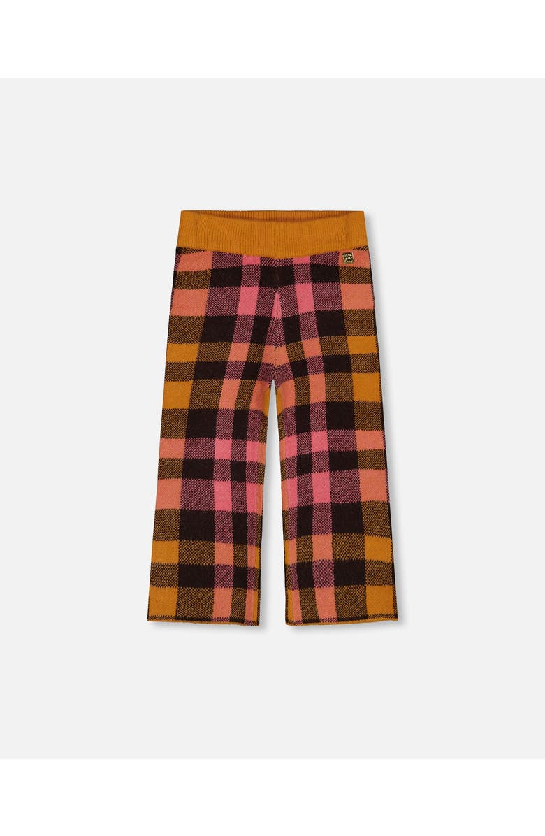 Deux par Deux Little Girl's Cropped Wide Leg Pant Plaid Magenta And Brown, Main, color,