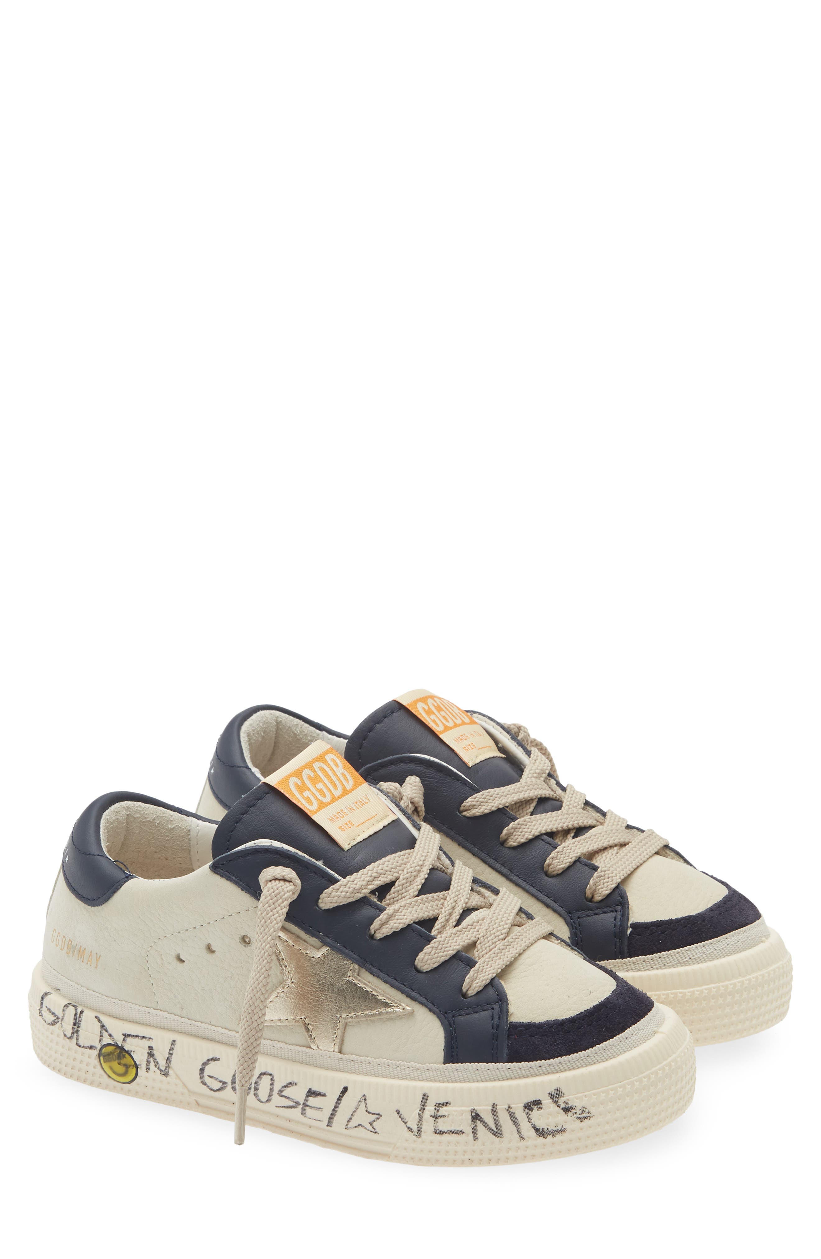 Golden Goose Kids' May Sneaker, Main, color, White/ Dark Blue/ Platinum