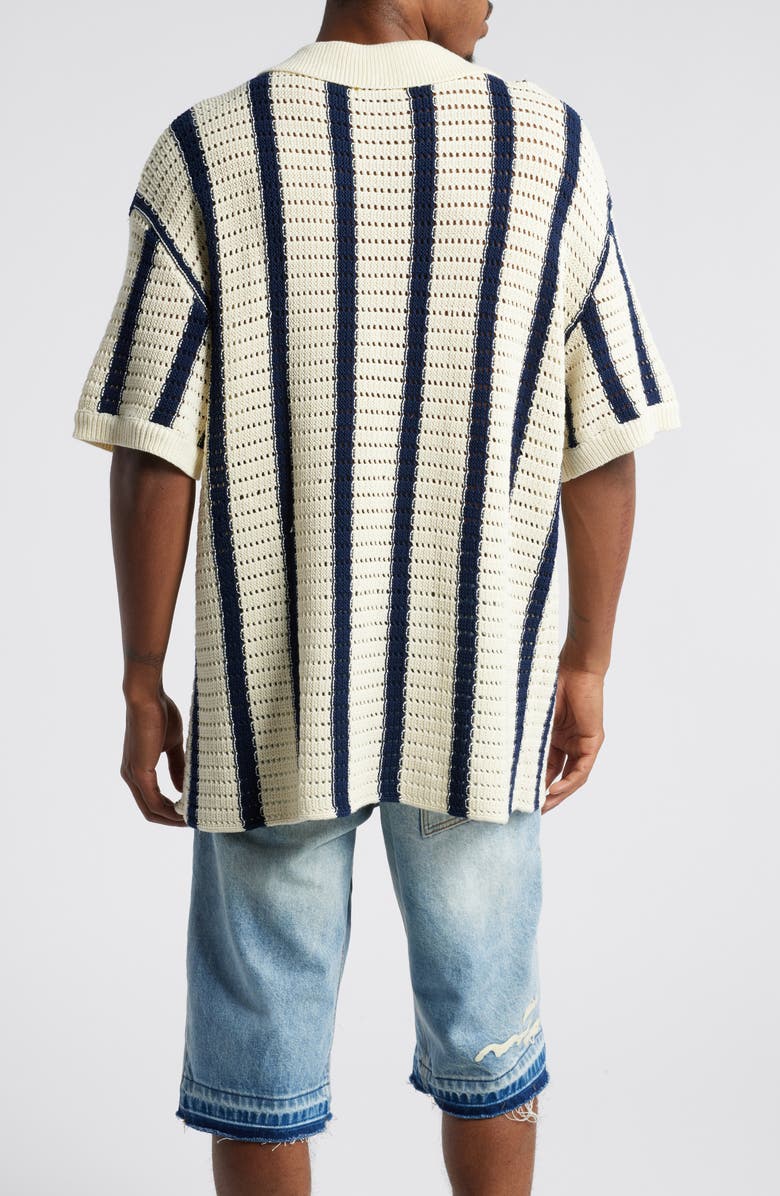 DIET STARTS MONDAY Stripe Open Knit Polo Sweater, Alternate, color, 