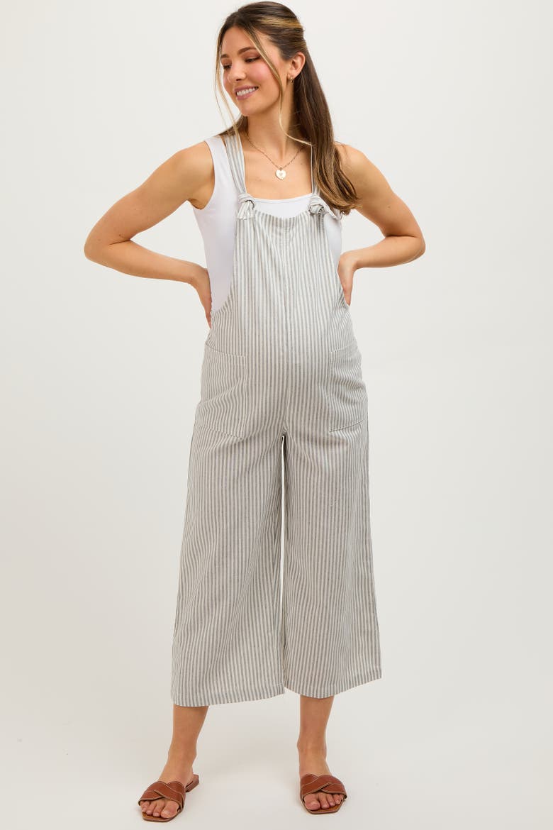 Striped Linen Overalls, Alternate, color, Grey
