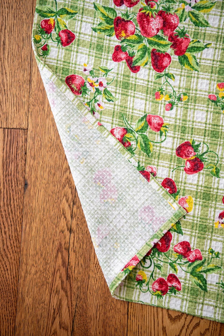 Strawberry Gingham Tea Towels, Set of 2, Alternate, color, Green