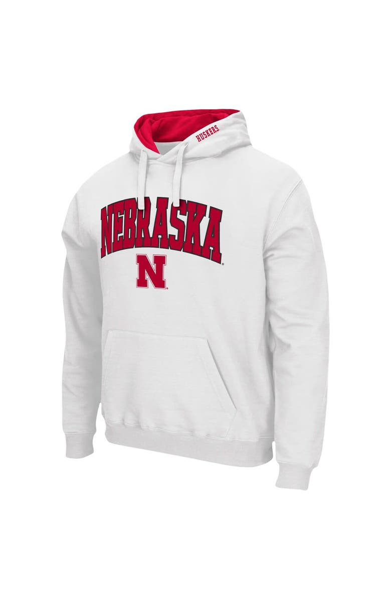 COLOSSEUM Men's Colosseum White Nebraska Huskers Arch & Logo 3.0 Pullover Hoodie, Alternate, color, White