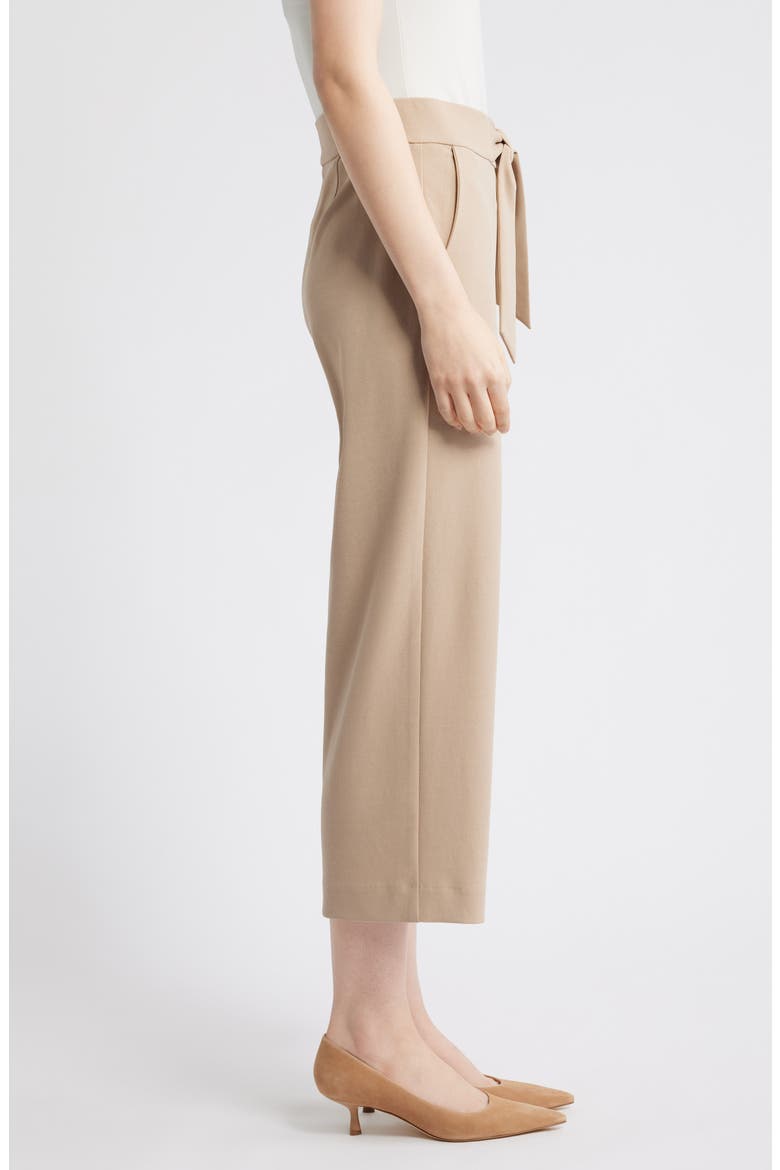 Tie Front Pull-On Wide Leg Crop Pants, Alternate, color, LATTE
