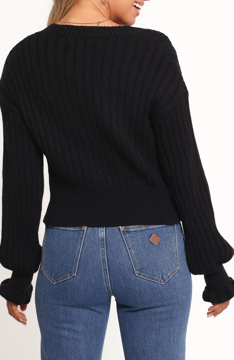 Petal & Pup Zana Ruffle Cuff Crop Rib Cardigan, Alternate, color, Black