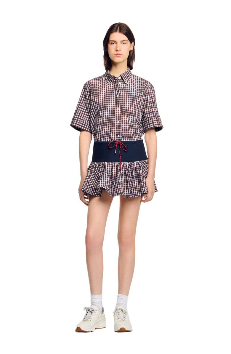 SANDRO Checked skort, Alternate, color, Brown