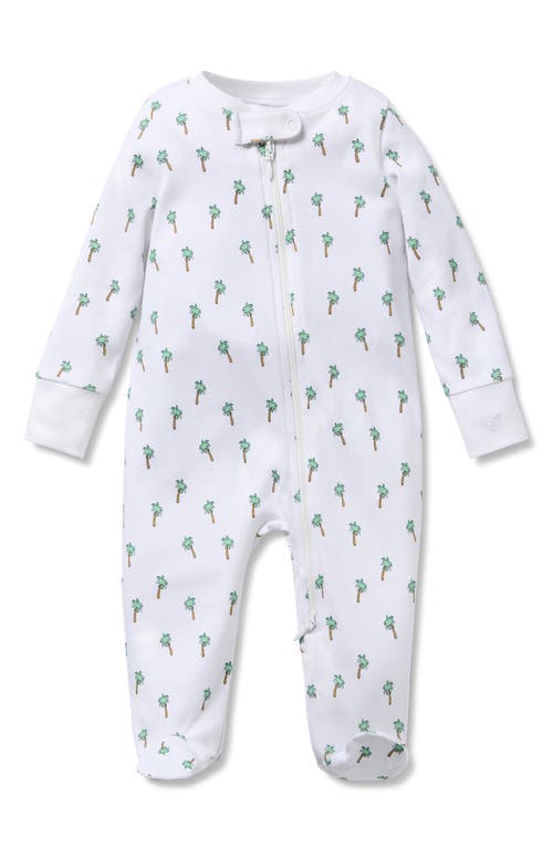 Petite Plume Palmier Print Pima Cotton Footie In White