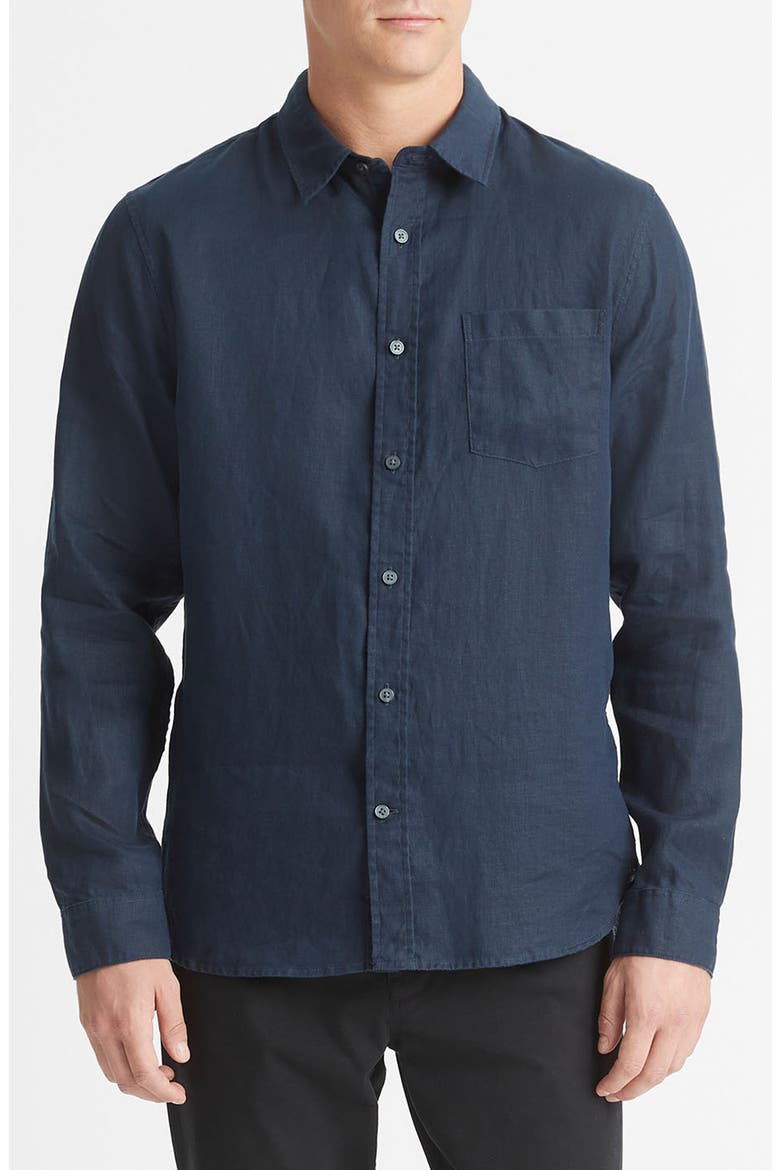 Linen Button-Up Shirt, Main, color, COASTAL