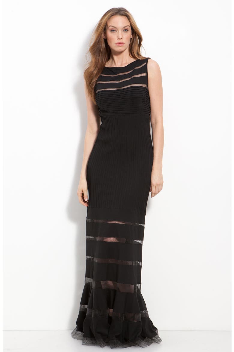 Jersey Illusion Gown, Main, color, BLACK