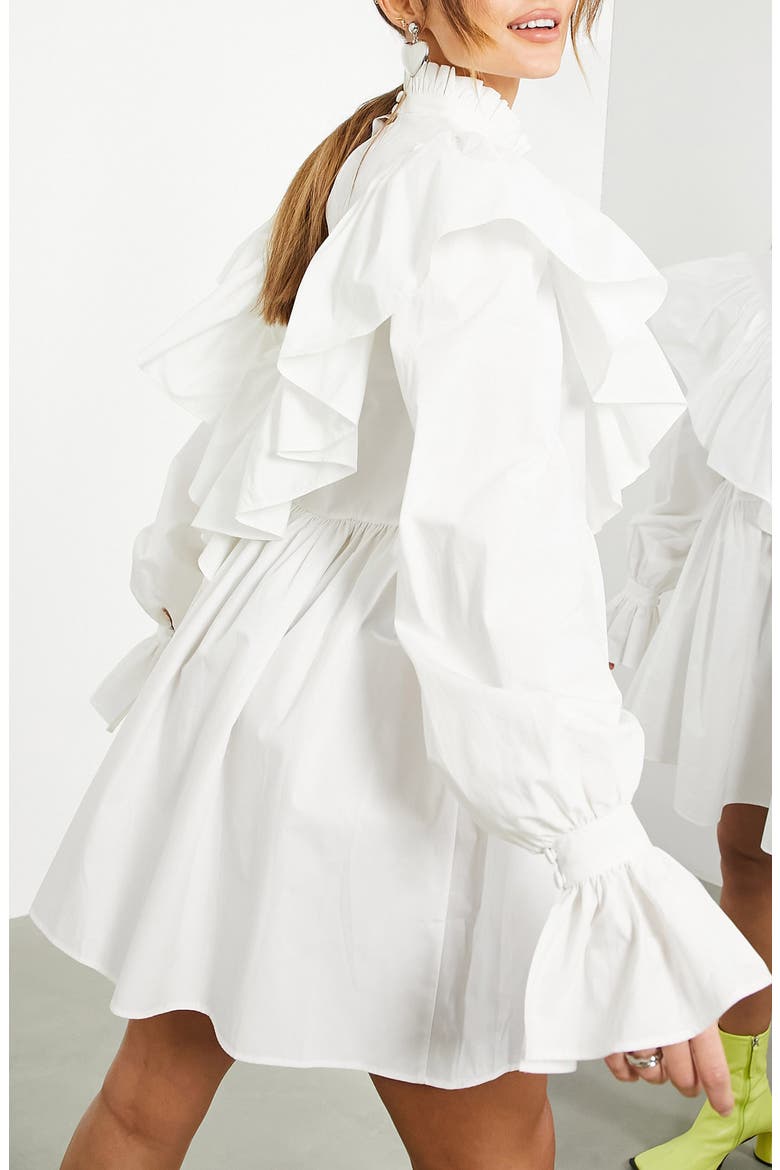 High Neck Ruffle Minidress, Alternate, color, WHITE