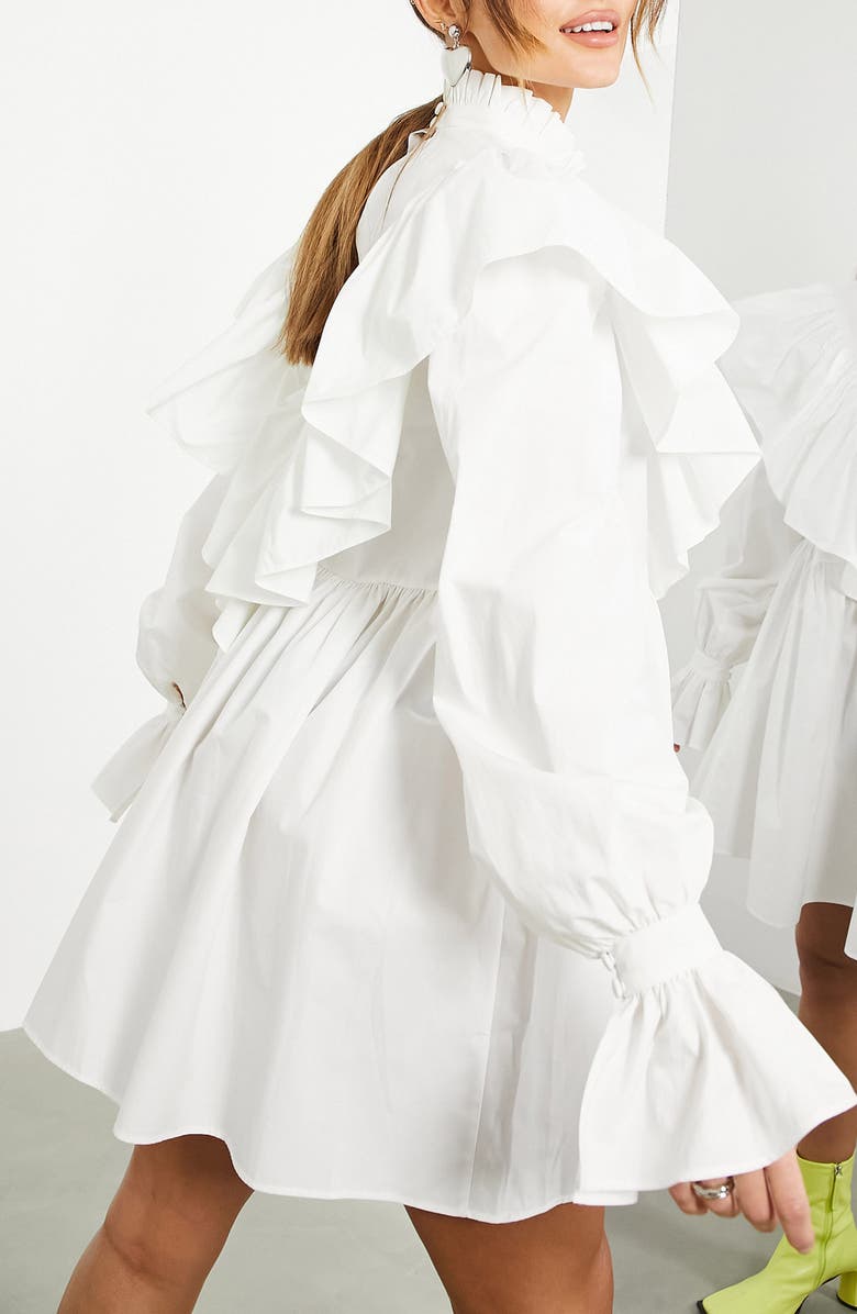 ASOS DESIGN High Neck Ruffle Minidress, Alternate, color, 