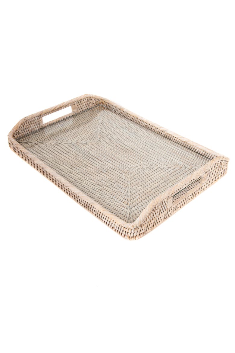 Rectangular Rattan Tray with Glass Insert, Alternate, color, White Wash