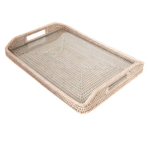 Artifacts Rattan Rectangular Tray with Glass Insert