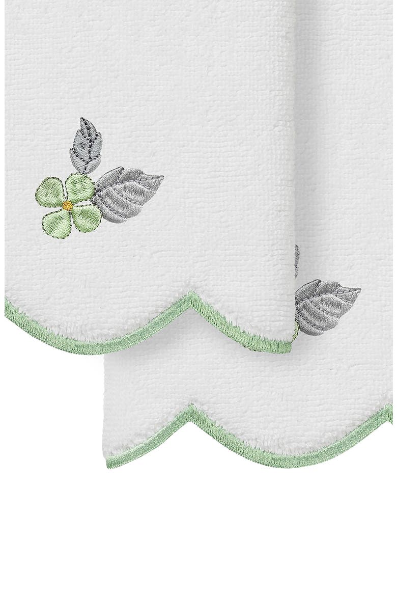 Hydea Scalloped Set of 2 Embroidered Washcloths, Alternate, color, WHITE/ GREEN