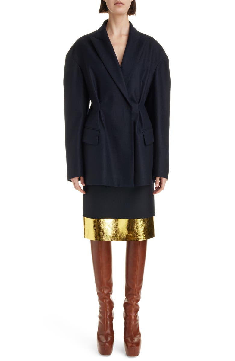 Dries Van Noten Salbina Wool Herringbone & Metallic Leather Skirt, Alternate, color, 