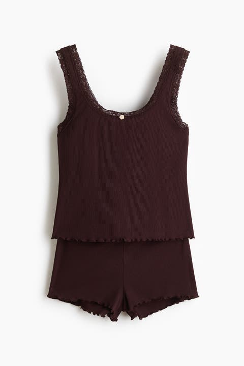 Lace-trimmed Ribbed Pyjamas