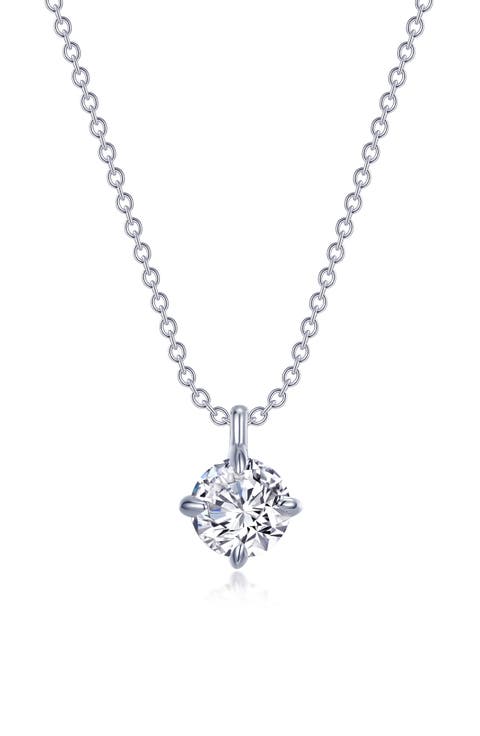 Claw Simulated Diamond Solitaire Pendant Necklace
