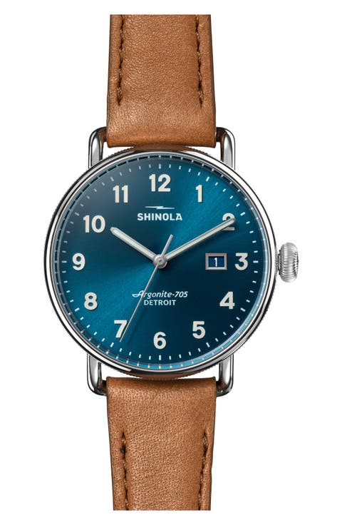 Canfield Leather Strap Watch, 38mm