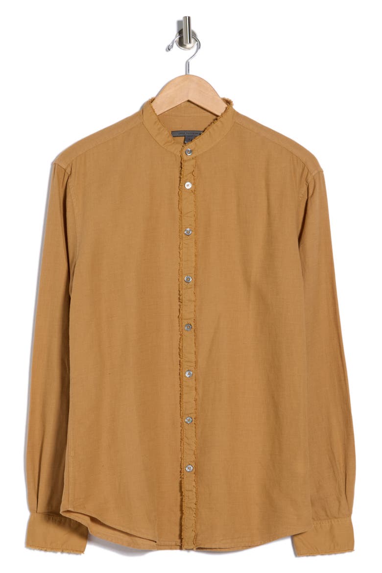 Slim Fit Band Collar Stretch Button-Up Shirt, Alternate, color, BROWN SUGAR