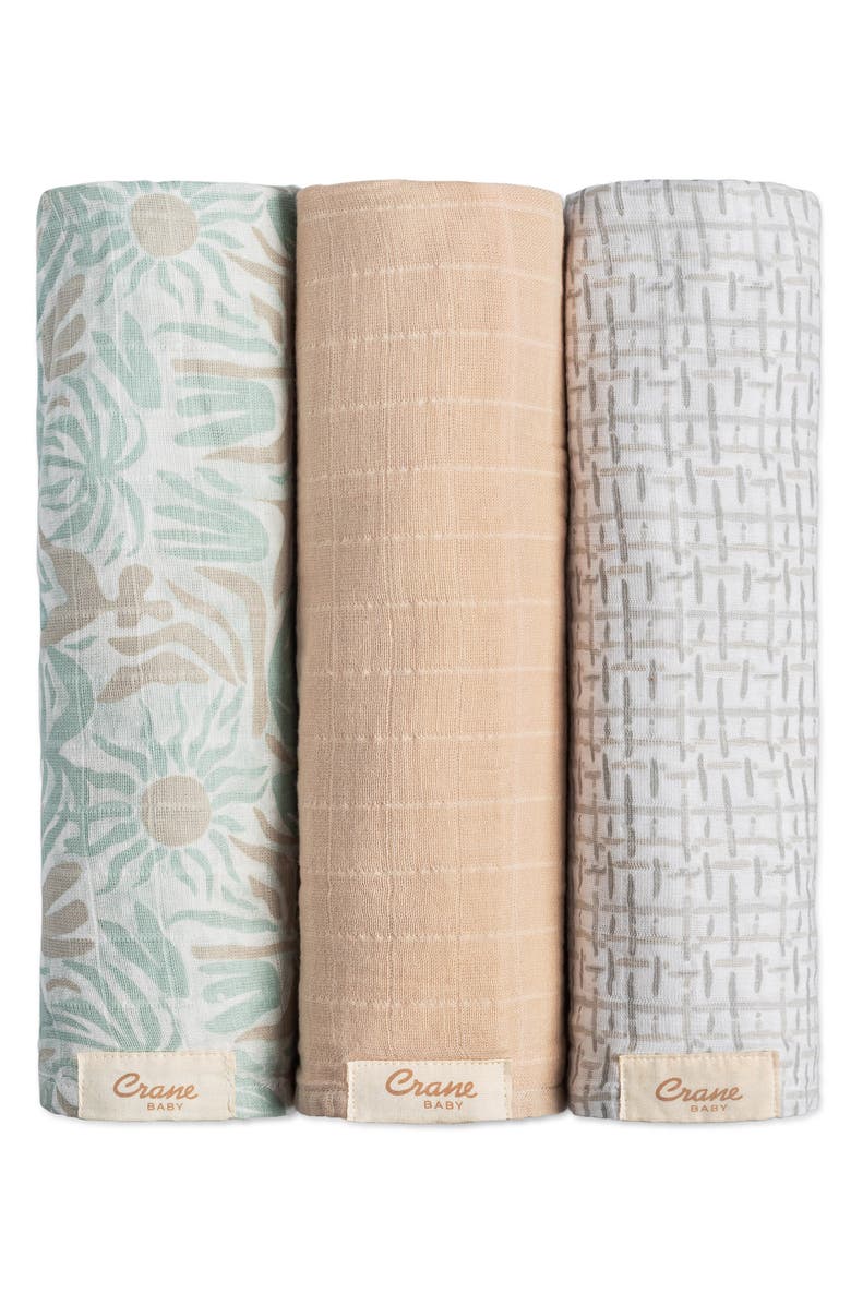 CRANE BABY 3-Pack Assorted Cotton Swaddle Blankets, Main, color, Blue