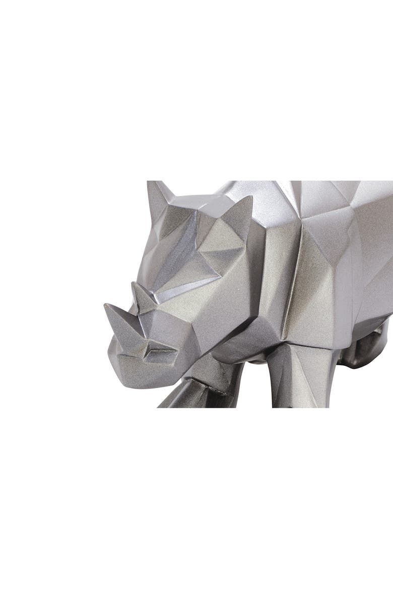 Silver Polystone Modern Rhino Sculpture, Alternate, color, SILVER