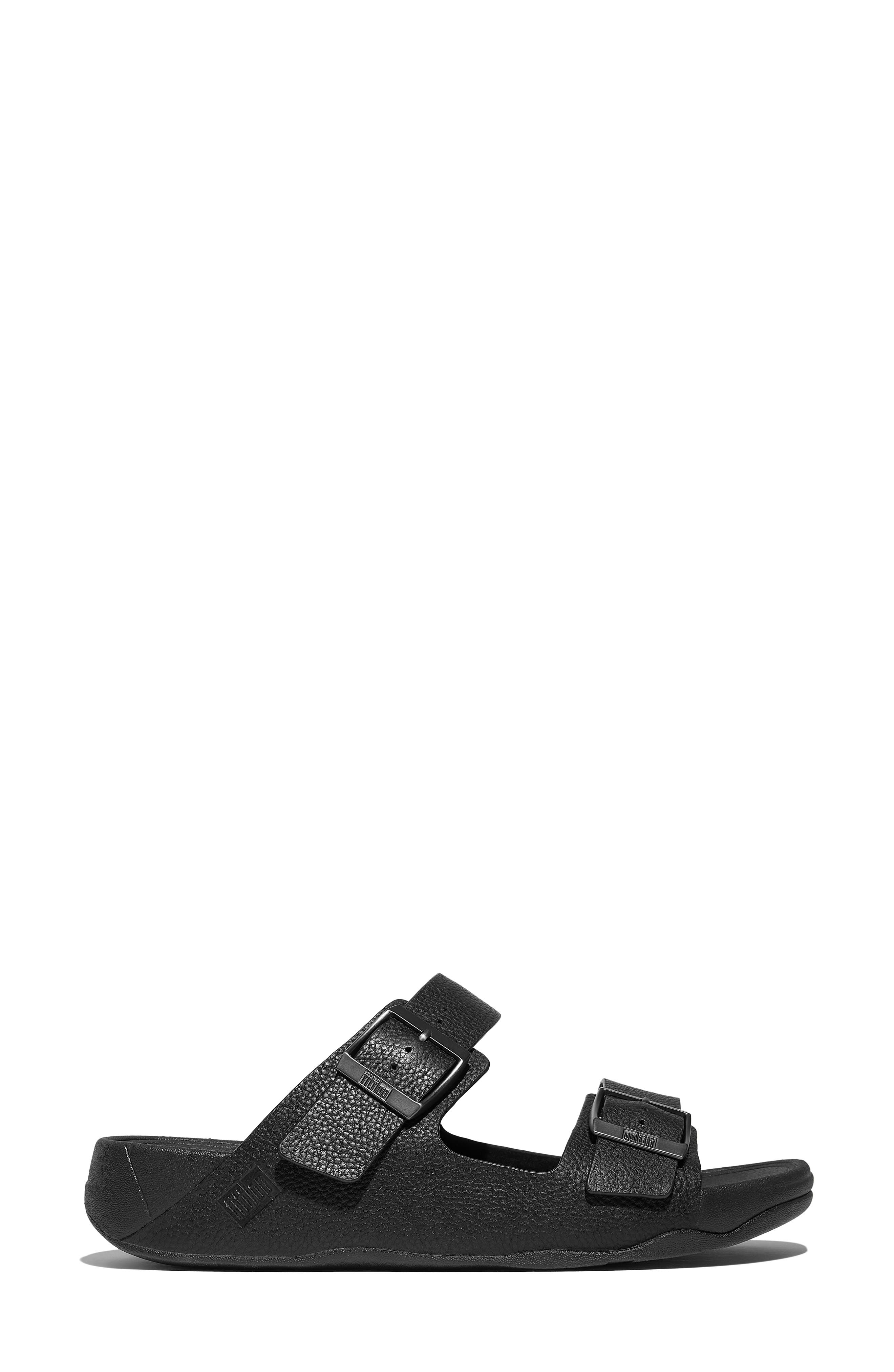 Gogh Moc Buckle Leather Slide Sandal, Alternate, color, ALL BLACK