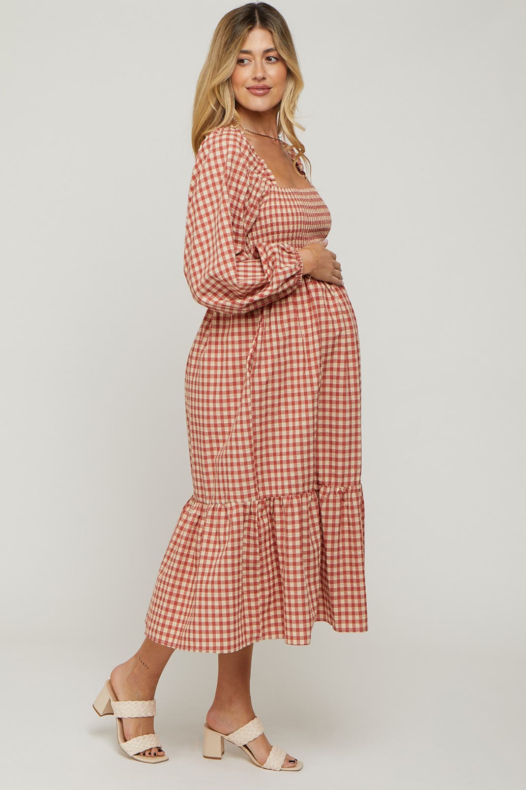 Gingham Long Sleeve Midi Dress - image 3