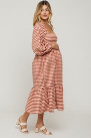 PinkBlush Gingham Long Sleeve Midi Dress