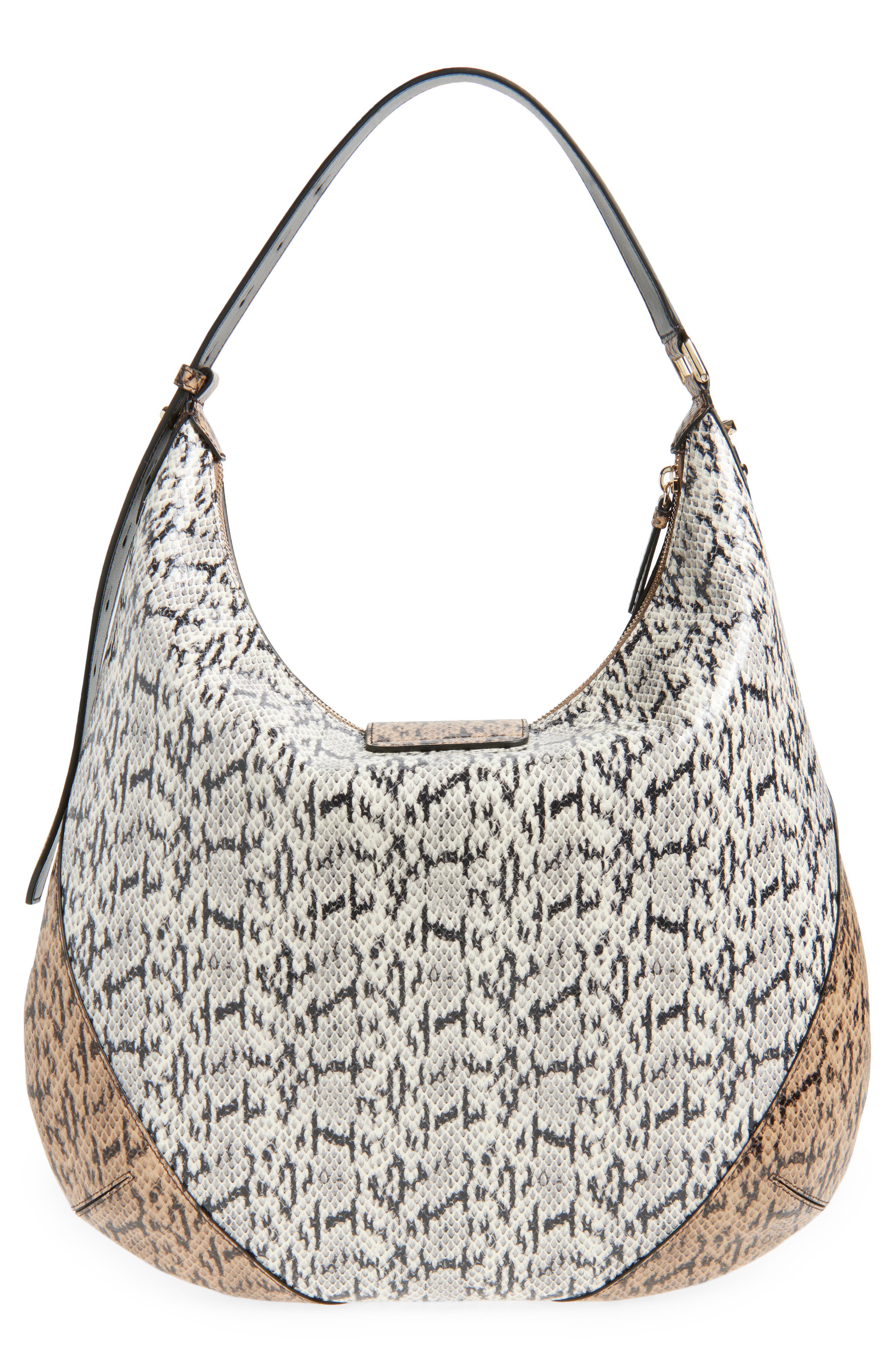 Jimmy Choo Medium Bar Snakeskin Embossed Leather Hobo Bag, Alternate, color, Roccia/ Chai/ Shiny Gold