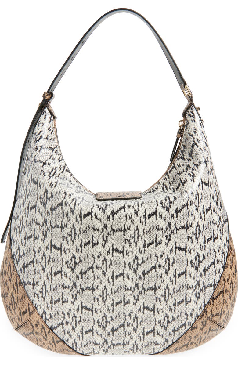 Jimmy Choo Medium Bar Snakeskin Embossed Leather Hobo Bag, Alternate, color, Roccia/ Chai/ Shiny Gold