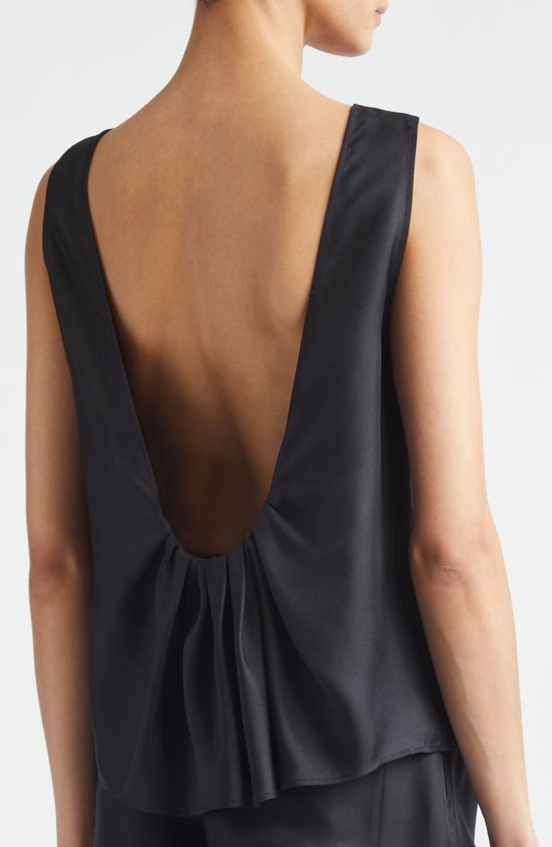 LOULOU DE SAISON Gema Draped Open Back Silk Twill Top, Alternate, color, Black