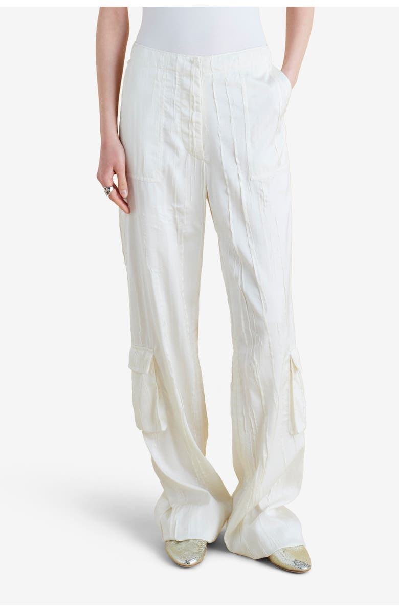 Marina Moscone Crinkled Satin Cargo Trouser, Alternate, color, Ivory