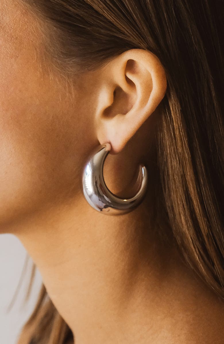 Sterling Forever Eclipse Hoop Earrings, Alternate, color, Silver