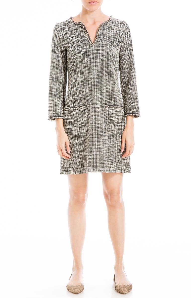 MAX STUDIO Tweed Long Sleeve Shift Dress, Alternate, color, Black/ Cream Multi