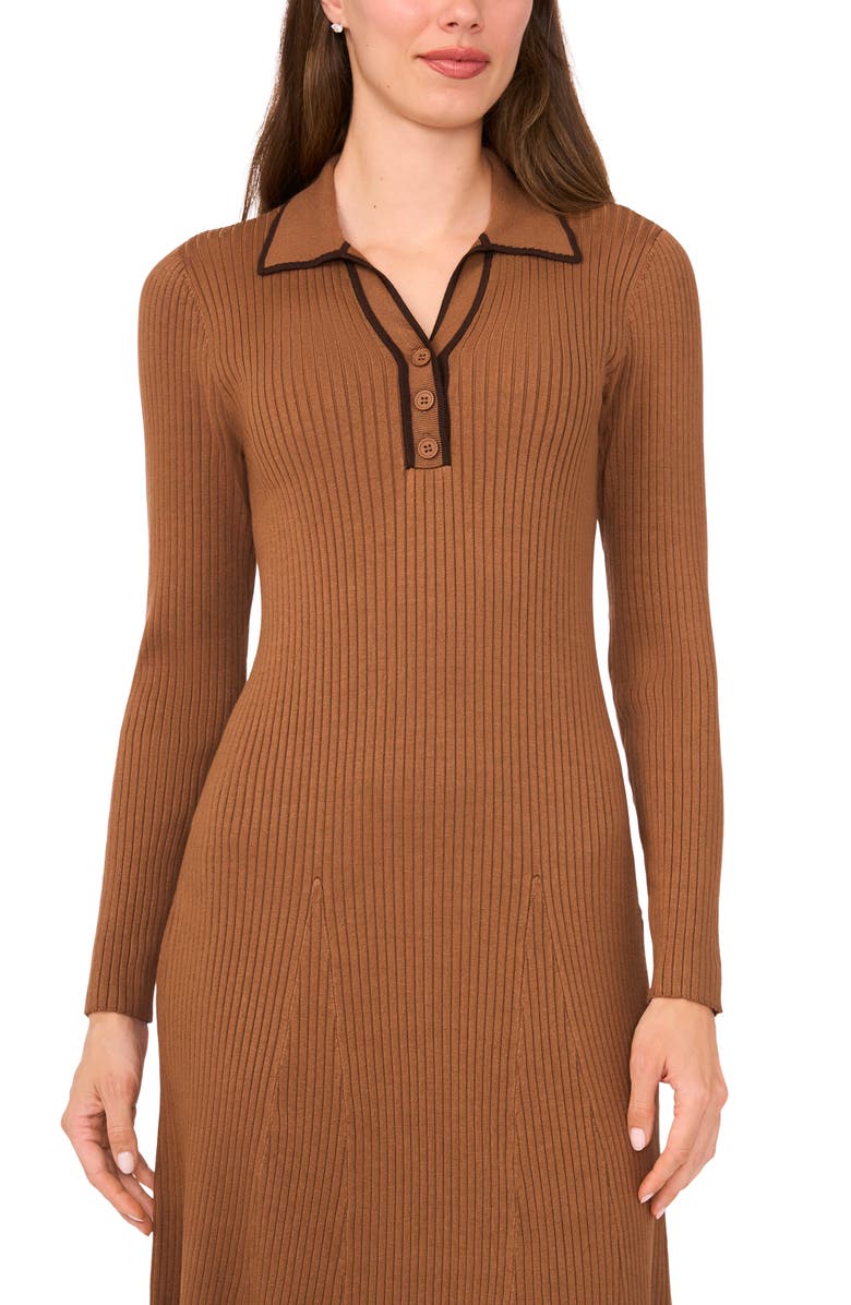 Halogen<sup>®</sup> Contrast Trim Long Sleeve Sweater Dress, Alternate, color, Rich Cognac