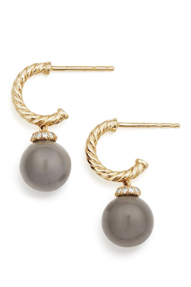Solari Hoop Earrings with Diamonds and Genuine Pearl, Alternate, color, GOLD/ DIAMOND/ GREY MOONSTONE