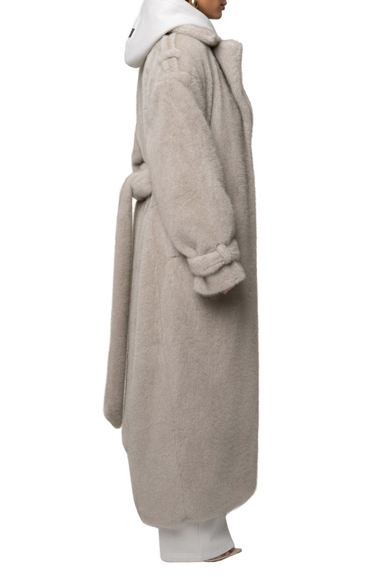 Uptown Belted Faux Fur Longline Coat, Alternate, color, GRAY
