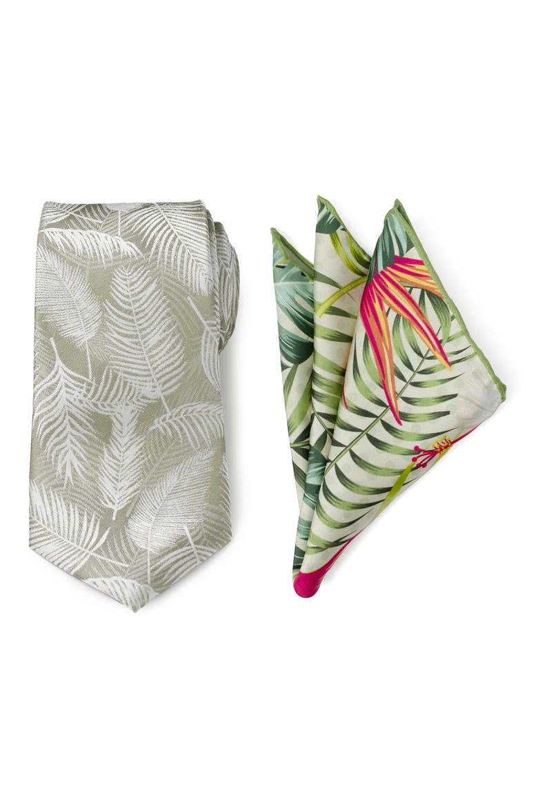 Tropical Resort Tie & Pocket Square Set, Main, color, GREEN MULTI