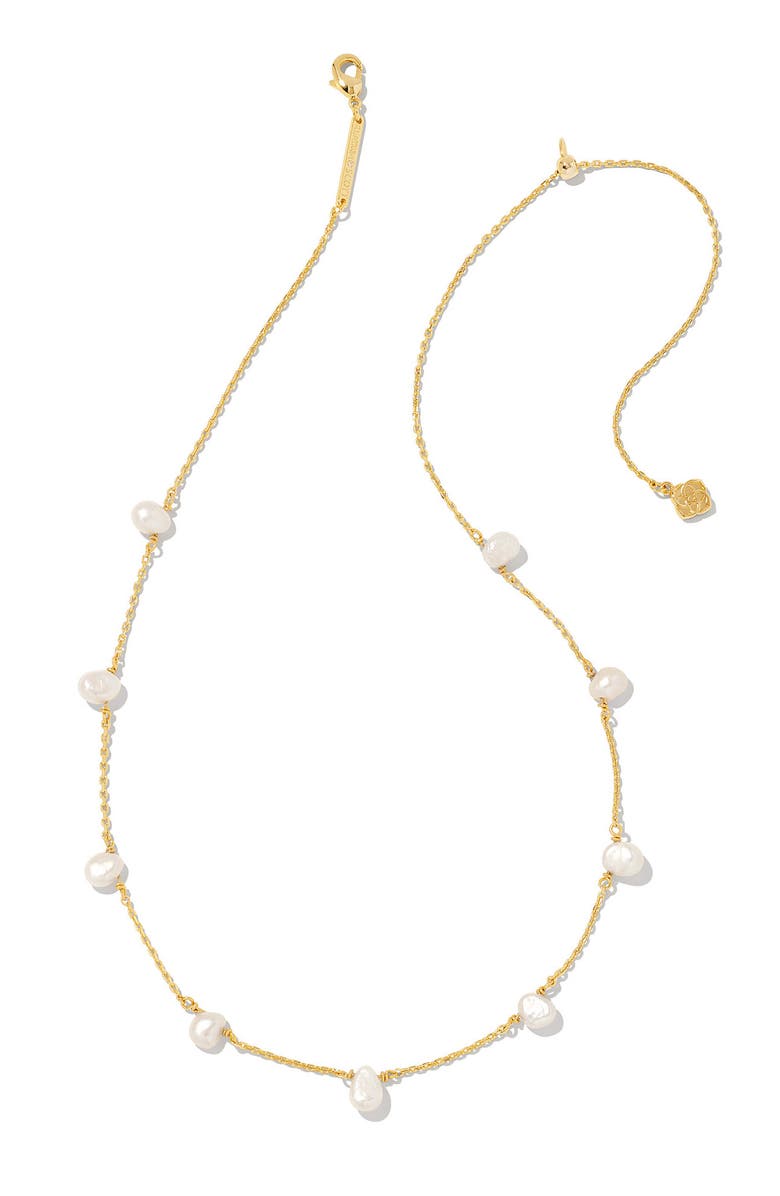 Kendra Scott Leighton Cultured Pearl Station Necklace, Main, color, Gold White Pearl