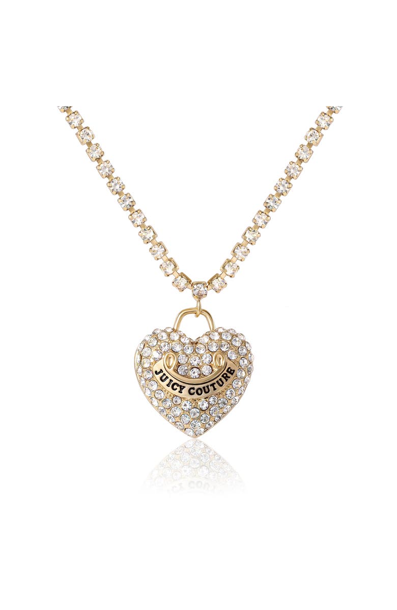 Juicy Couture Pavé Heart Cyrstal Chain Pendant Necklace, Main, color, 