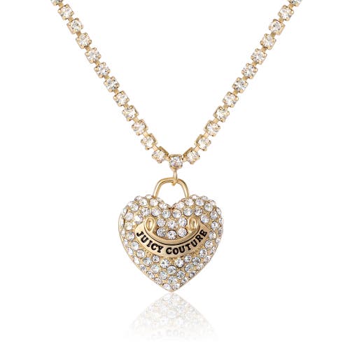 Juicy Couture Pavé Heart Cyrstal Chain Pendant Necklace in Gold, Crystal 