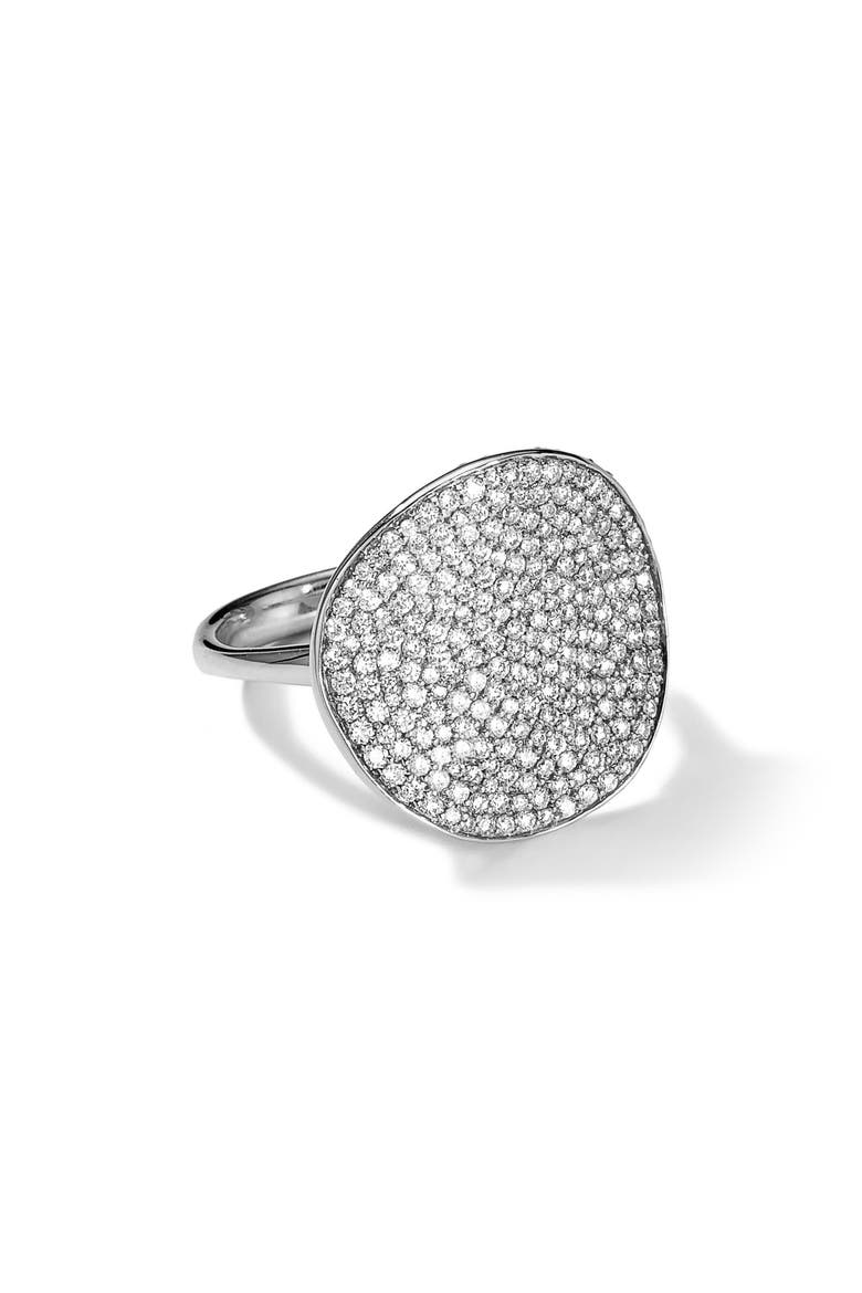 Stardust Large Flower Pavé Diamond Disc Ring, Main, color, SILVER